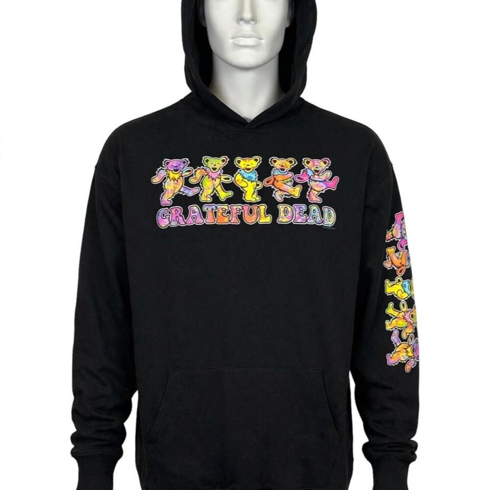 Grateful Dead black cotton & polyester hoodie dancing bears graphic, size 3X